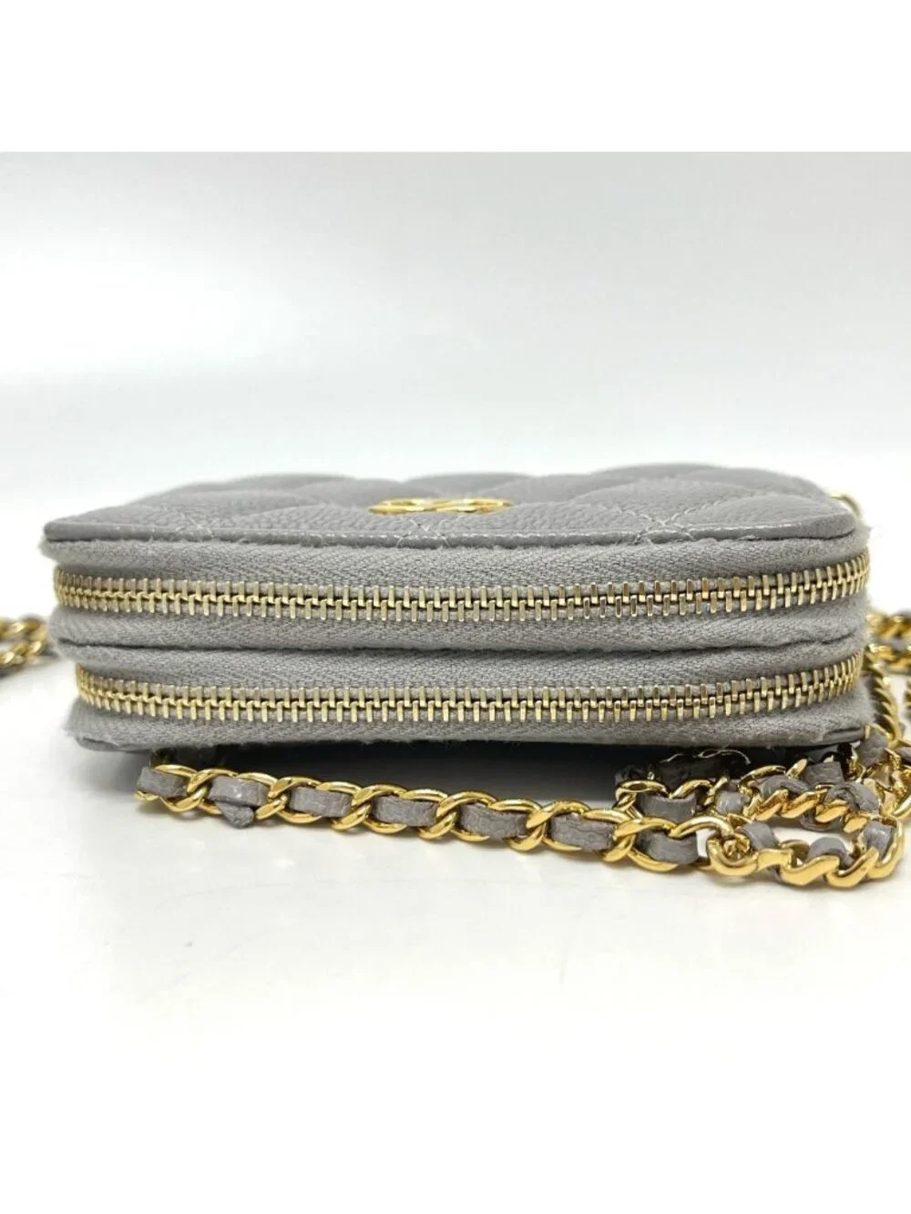 Chanel Shoulder Bag Quilted Caviar Leather Gray